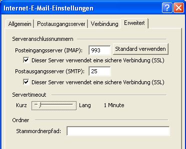 Outlook 2002 IMAP, SSL und Ports Einstellung