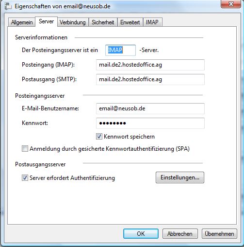 Windows Mail - Servereinstellung